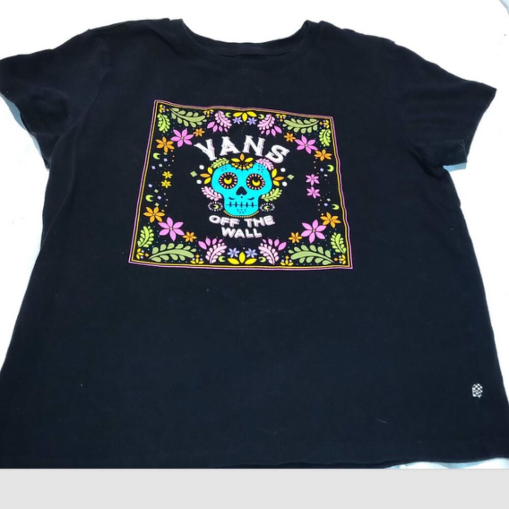 Vans Off The Wall Skull Floral Tee T-Shirt Top Womens Sz S